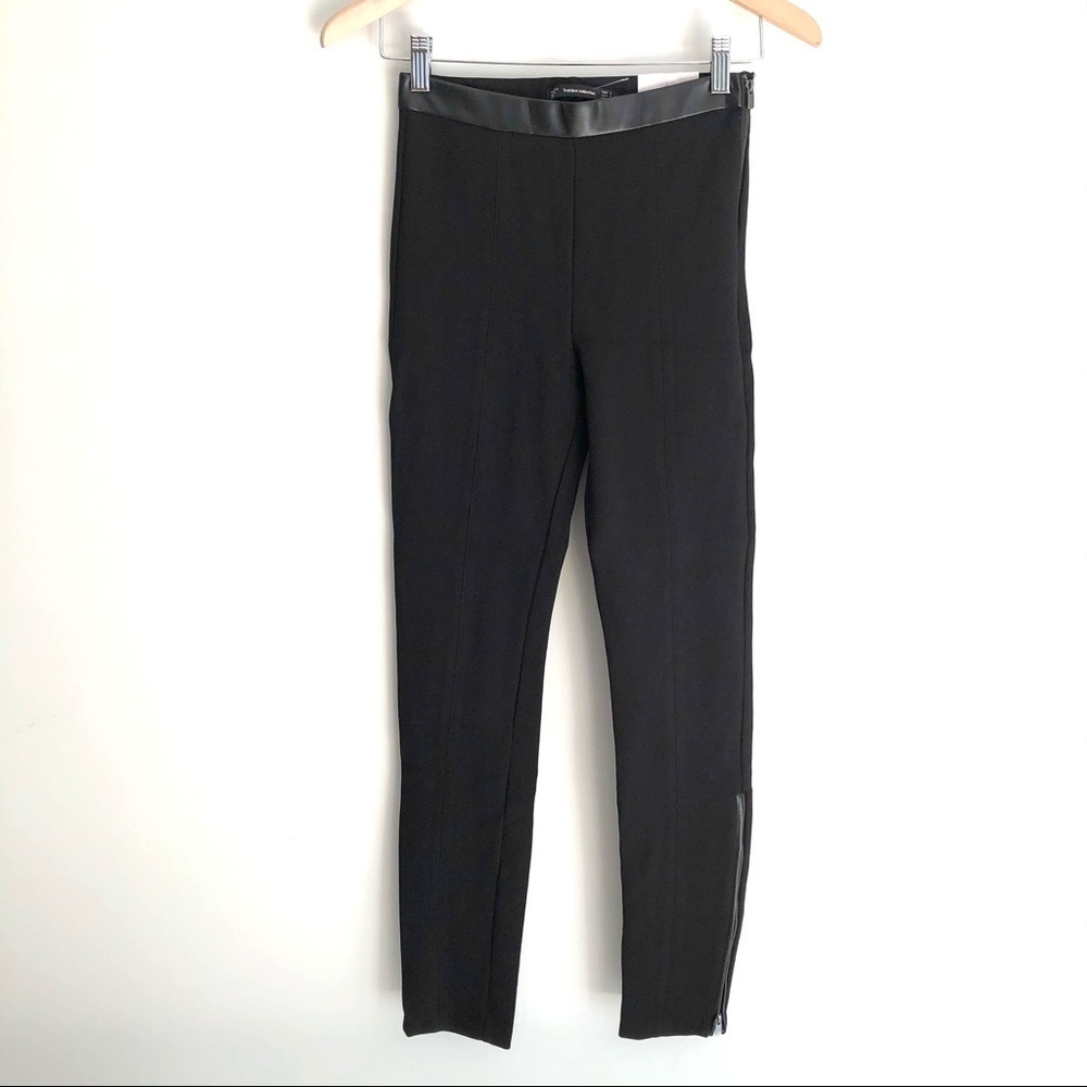 Zara Black Leggings Leather Zip Ankle Detail